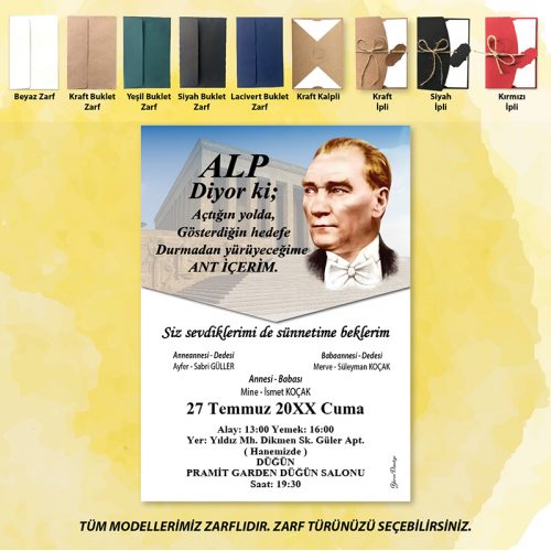 Mert Sünnet Davetiye 0800 - Atatürk Tasarımlı Davetiye Modelleri Mert Sünnet Davetiye 0800 - Atatürk Tasarımlı Davetiye Modelleri - Otuz9 Reklam