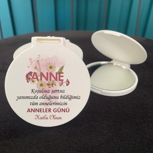 Ayna 003 - Yuvarlak -  Anneler Günü Hediyesi Baskılı Hediyelik Cep Aynası