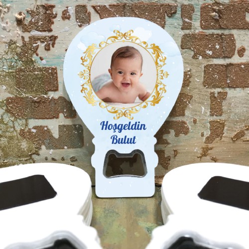 Balon Açacaklı Magnet 134 - Fotoğraflı Yenidoğan, Doğum Günü Hatırası Hediyelik - Yaren Davetiye