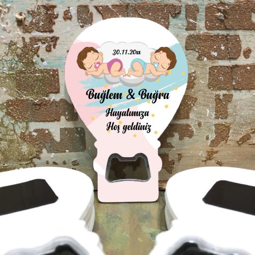 Balon Açacaklı Magnet 223 - Yenidoğan İkiz Bebek Hediyelik Magnet - Otuz9 Reklam