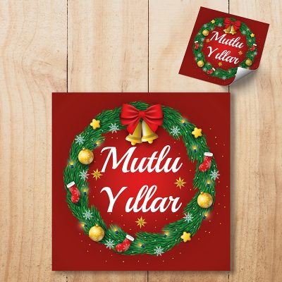 Kare Etiket 090 - Mutlu Yıllar - Yılbaşı - Yeni Yıl Tasarım Sticker