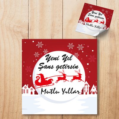 Kare Etiket 128 - Mutlu Yıllar - Yılbaşı - Yeni Yıl Tasarım Sticker