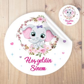 Yuvarlak Etiket 158 - Sevimli Fil Temalı
