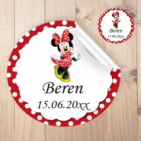 Yuvarlak Etiket 168 - Minnie Mouse Kırmızı Tasarım