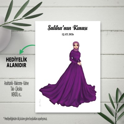 Hediyelik Kartı 0264 - Mor Elbiseli Tesettürlü Kızı Tasarım Hediye Kartı